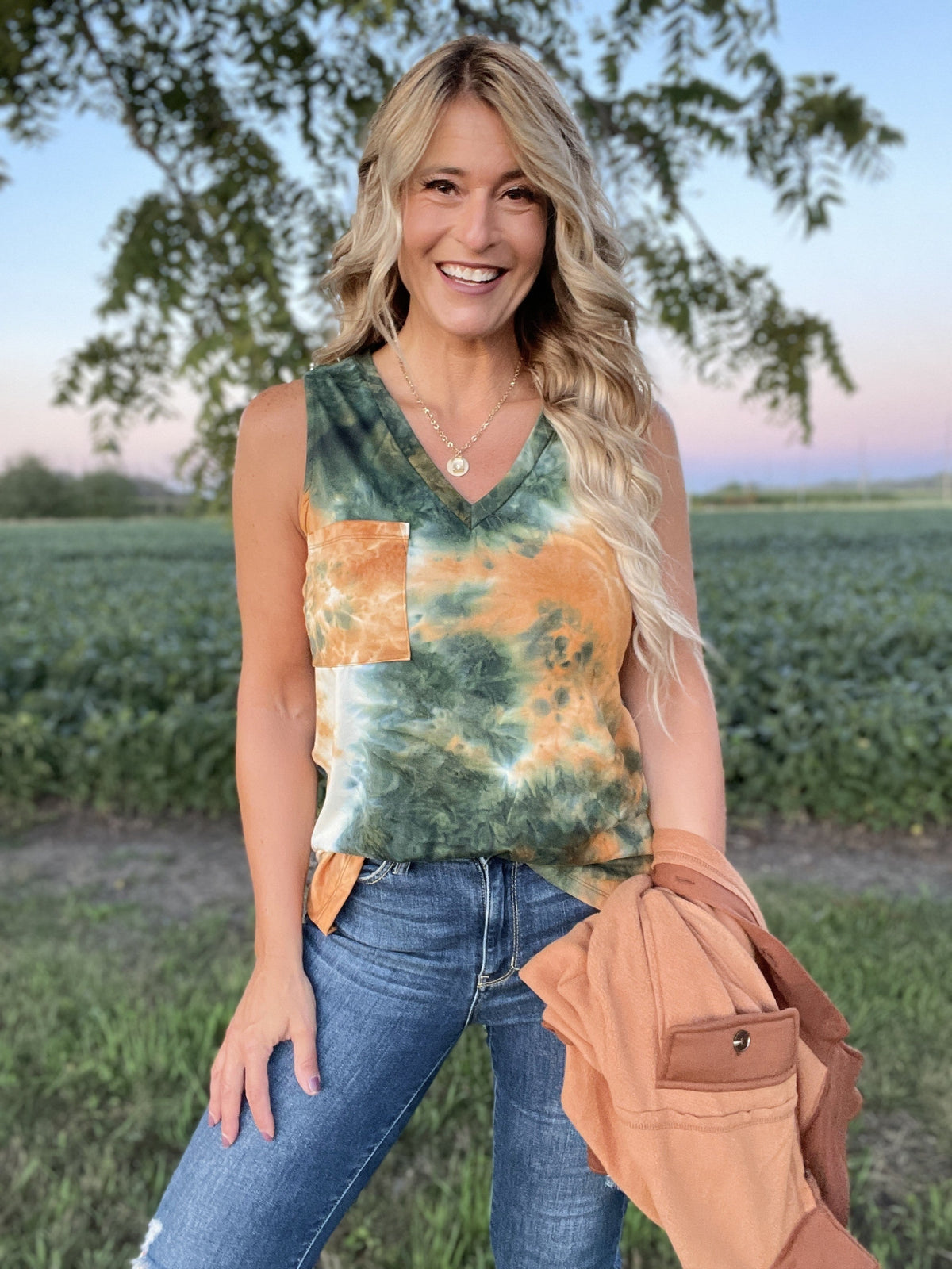Swirl Dye Golden Sleeveless Top