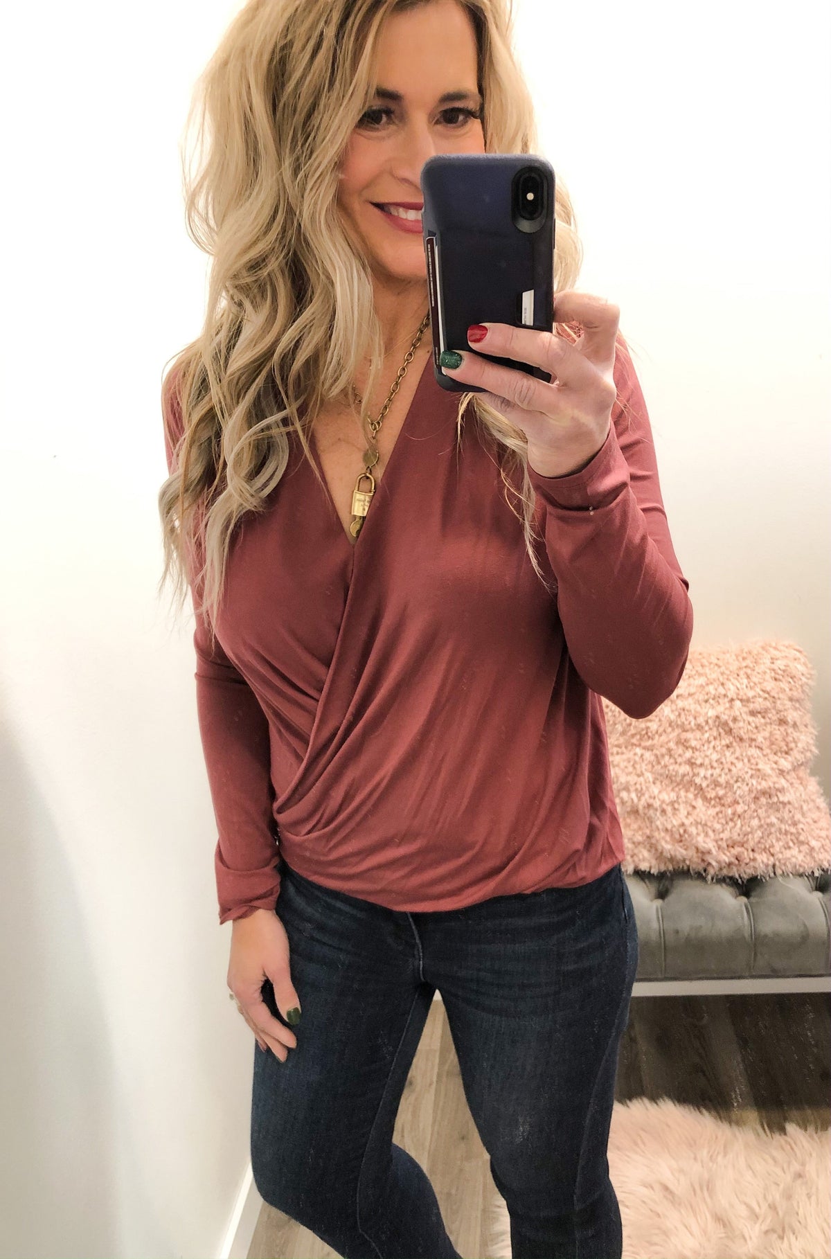 Cross Over Delight Bloused Hem Top Rose *Final Sale*