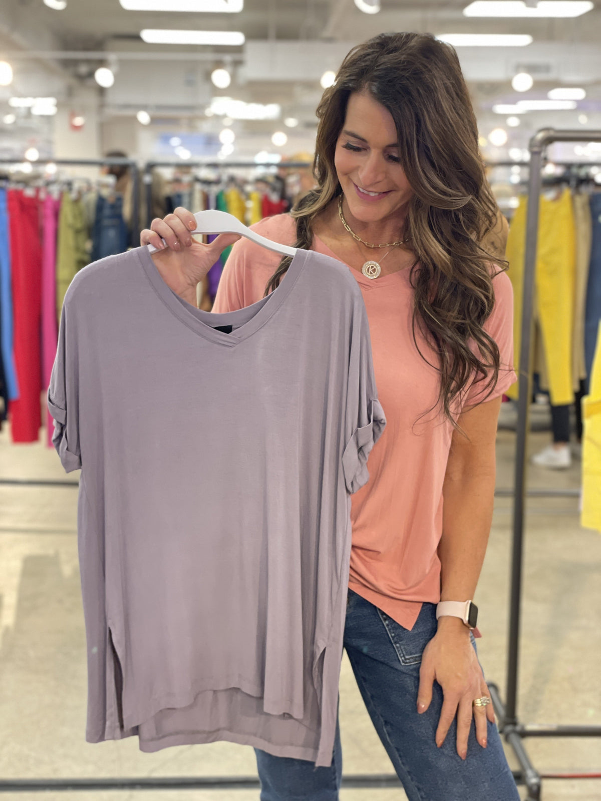 Play Nice V Neckline Back Center Pleat Easy Fit Tee In Two Colors *Final Sale*