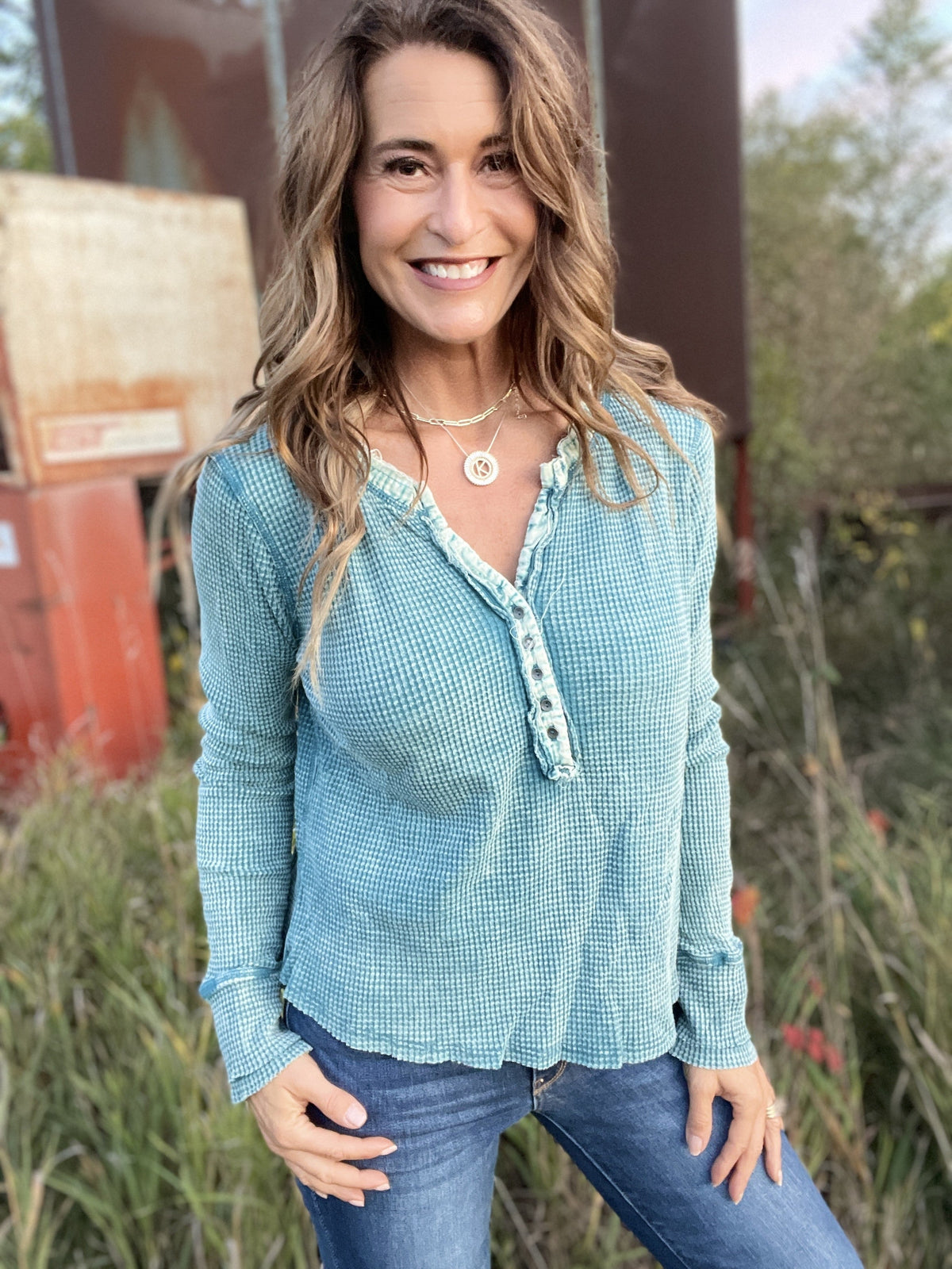 Up For It Washed Henley Waffle Top In 5 Colors *Final Sale*