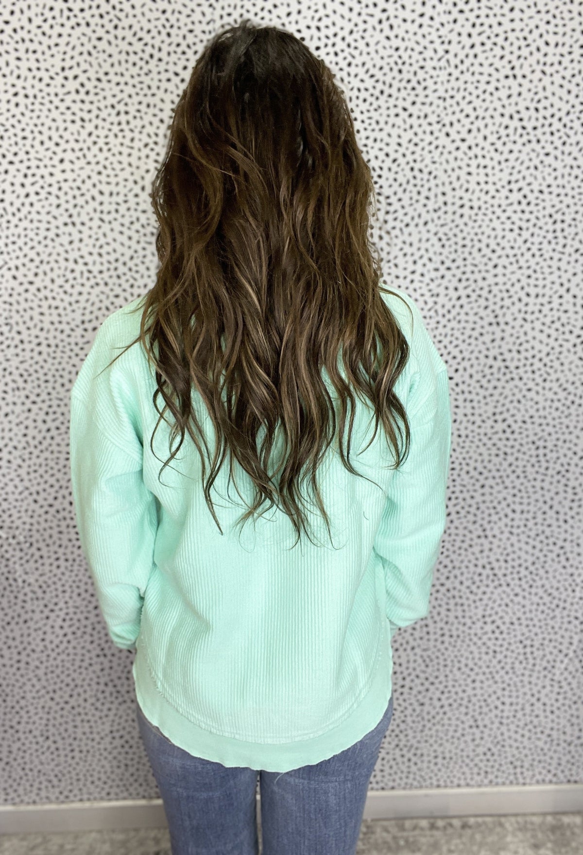 Round Bottom Hem Snow Washed Corded Crewneck In 5 Colors