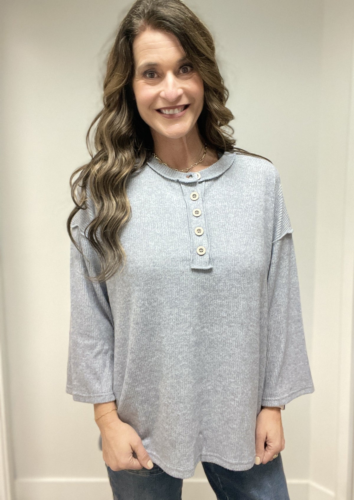 Button Me Up Brushed Ribbed Top in Heather Grey *Final Sale*