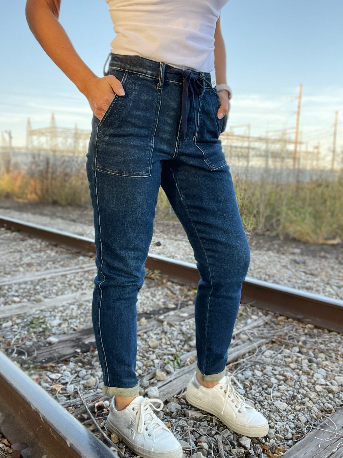 Judy Blue Ellie Denim Joggers in Dark Wash