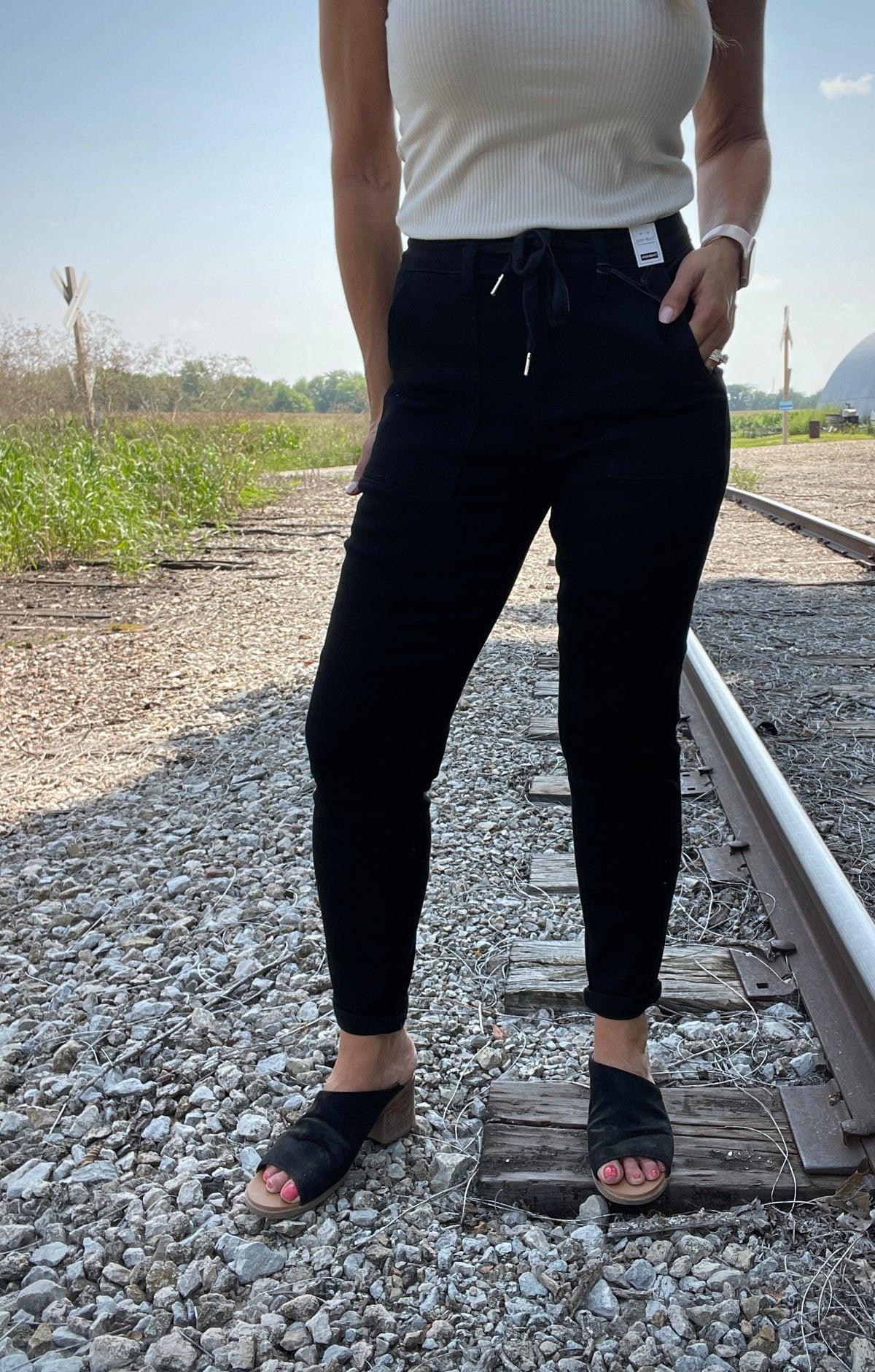 Judy Blue Carmen Double Cuff Joggers in Black