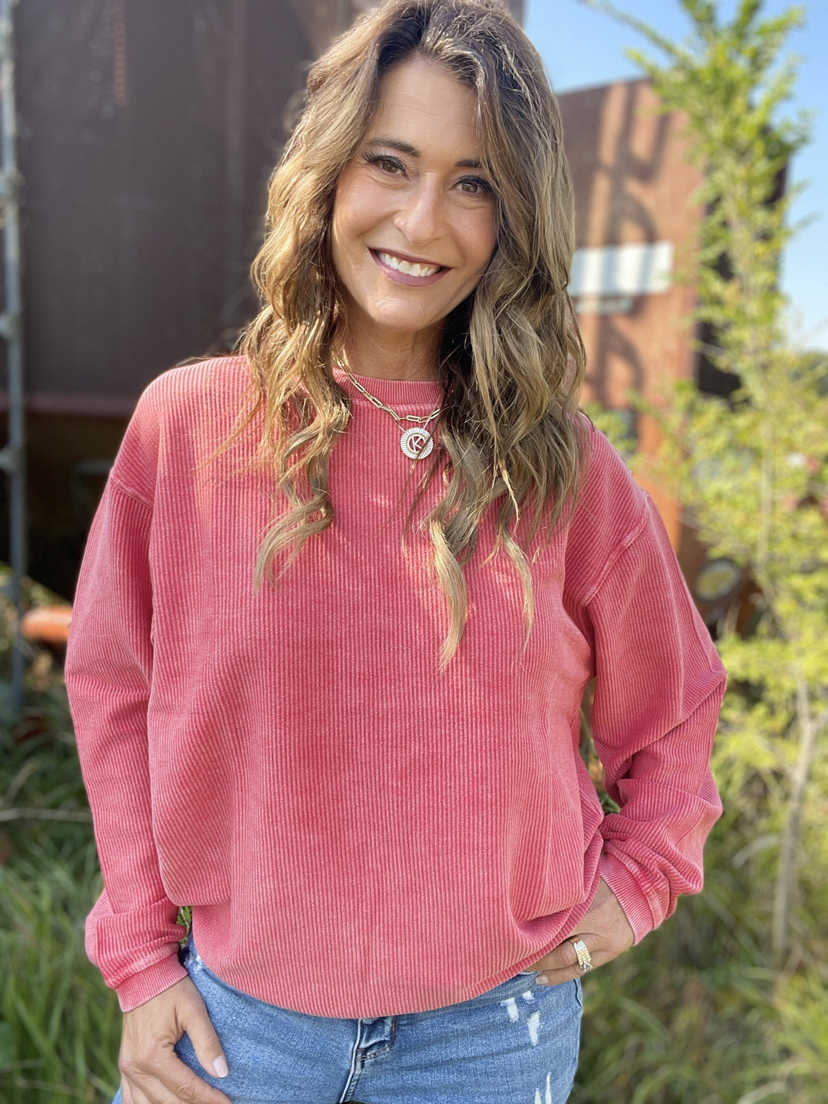 Snow Washed Essential Corded Crew Sweatshirt in Royal