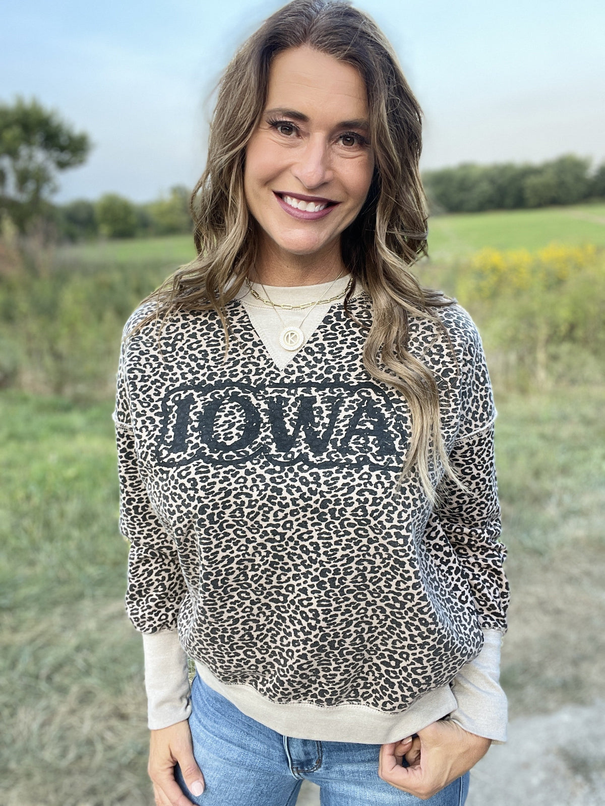 Straight Up IOWA  Animal Print Crewneck