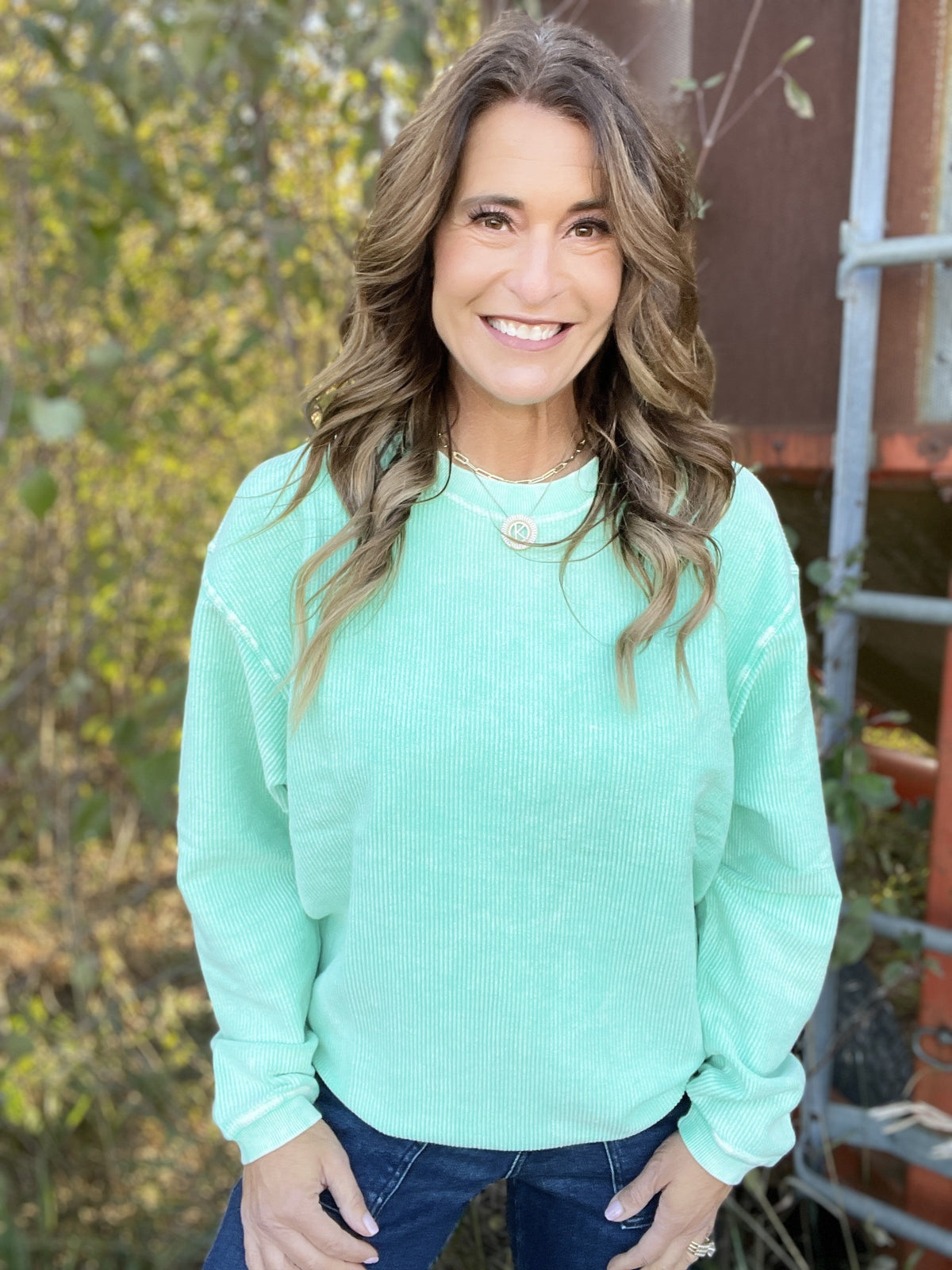 Snow Washed Essential Corded Crew Sweatshirt in Royal