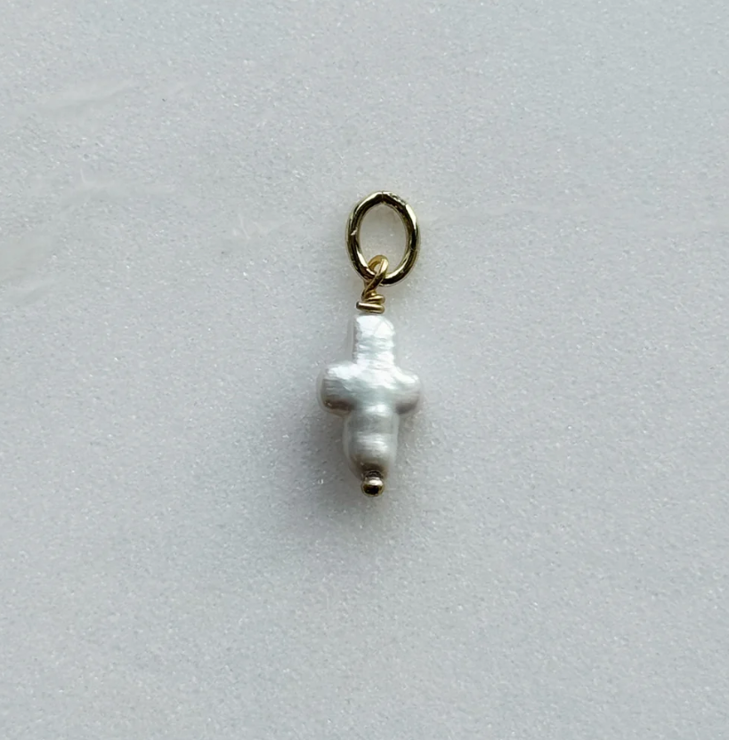 Natural Pearl Cross Charm