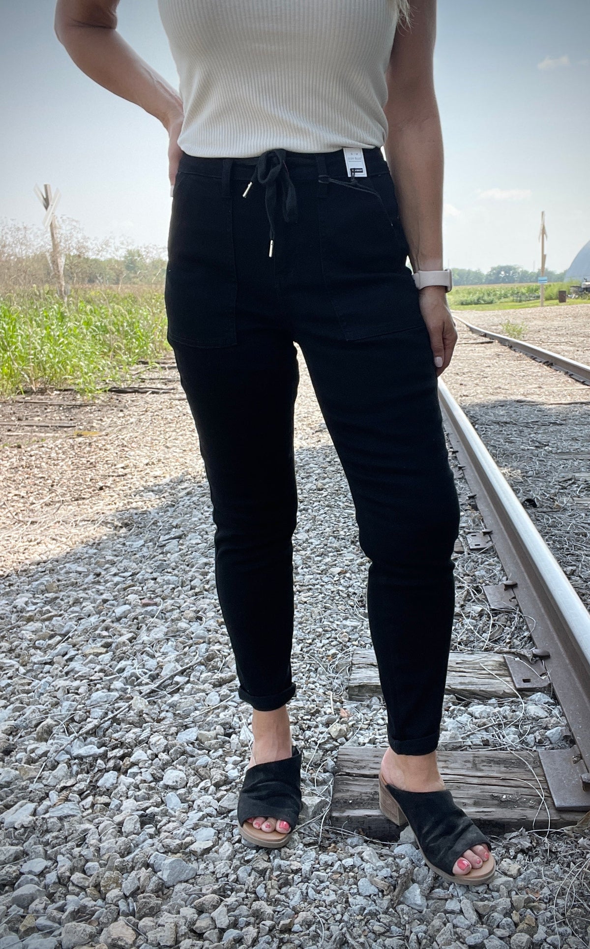 Judy Blue Carmen Double Cuff Joggers in Black