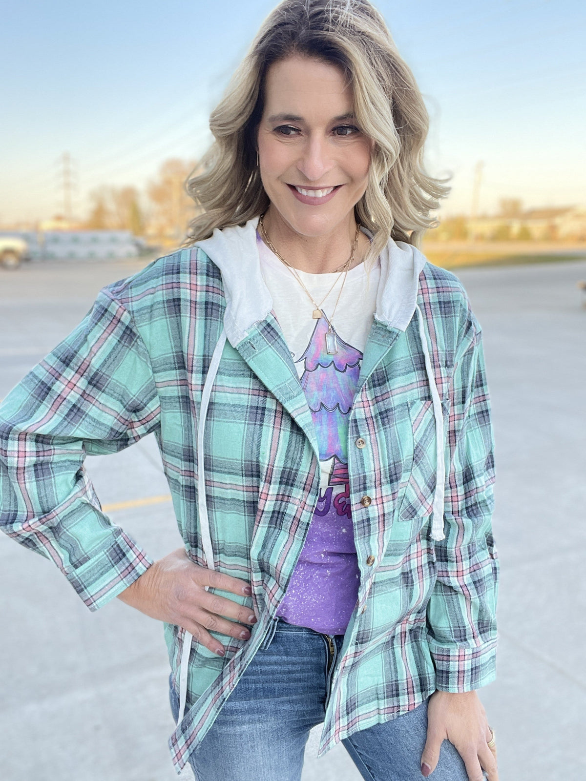 Vivian Plaid Hoodie Shacket In Multiple Colors