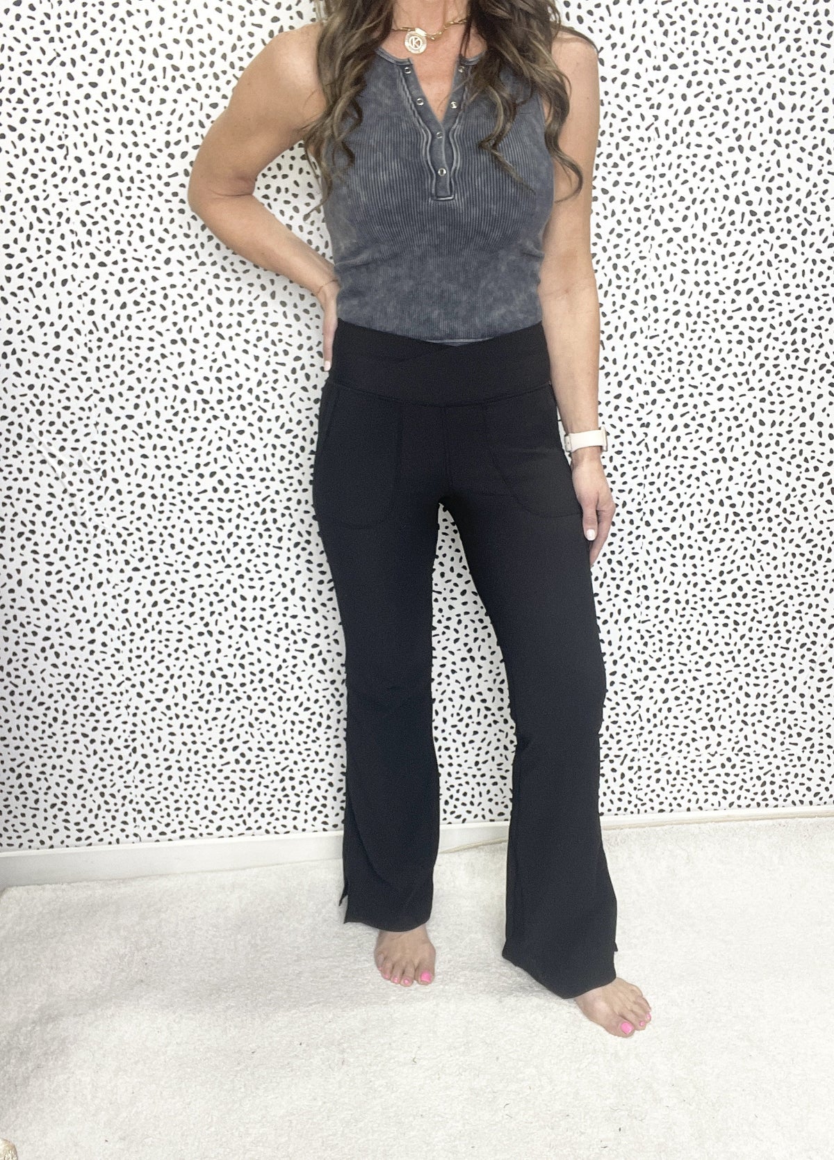 Ribbed V Waist Crossover Flared Leggings