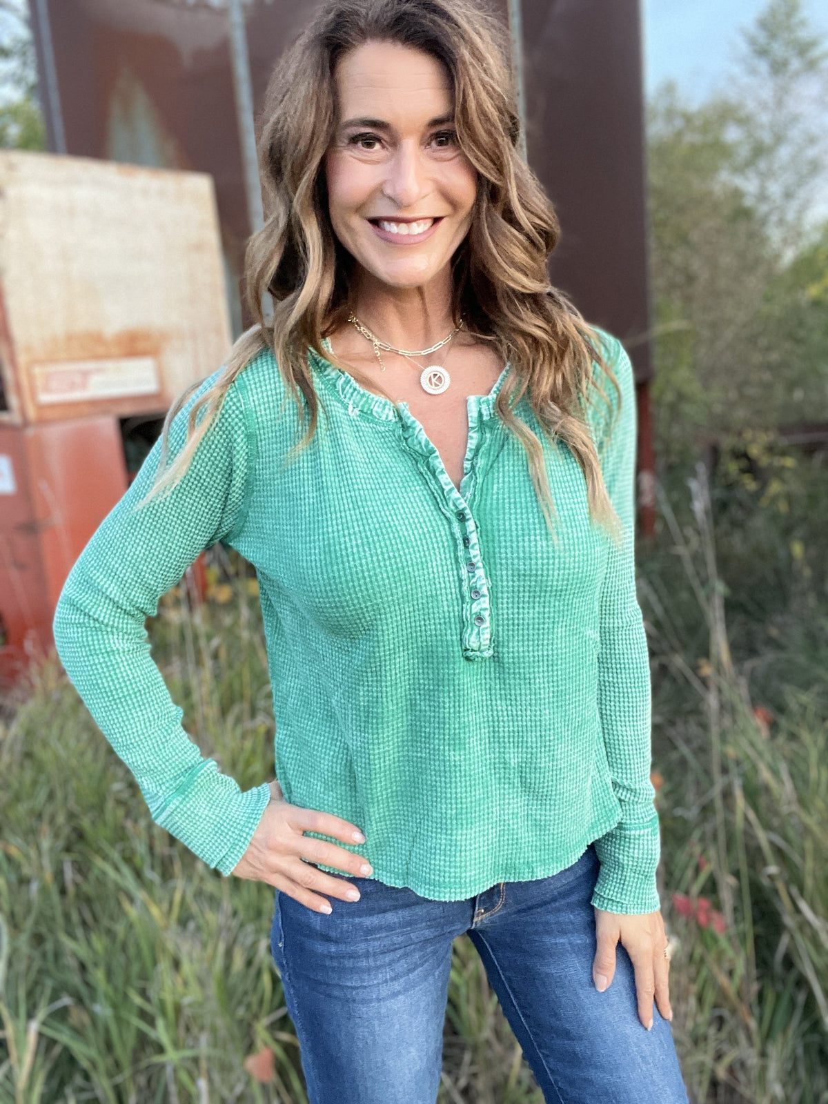 Up For It Washed Henley Waffle Top In 5 Colors *Final Sale*
