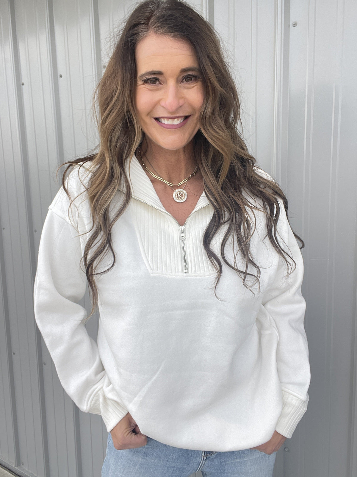 Connect With Me Ribbed Details Quarter Zip Pullover