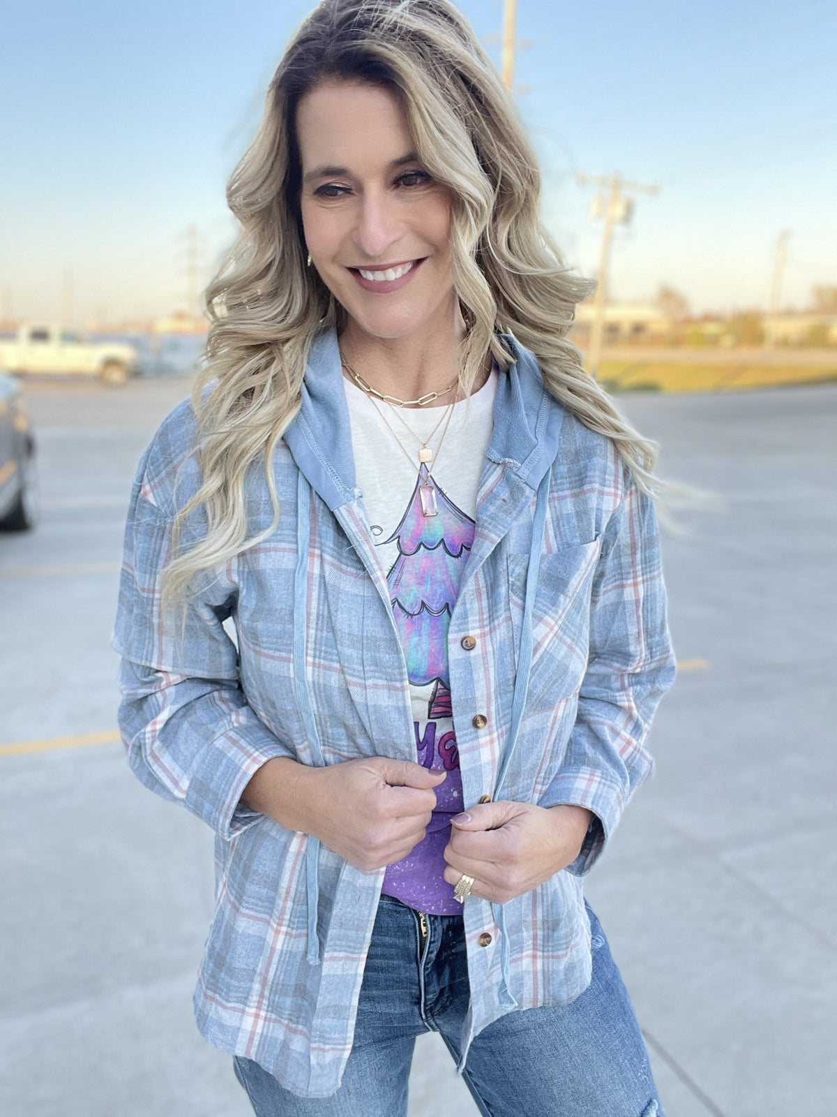 Vivian Plaid Hoodie Shacket In Multiple Colors