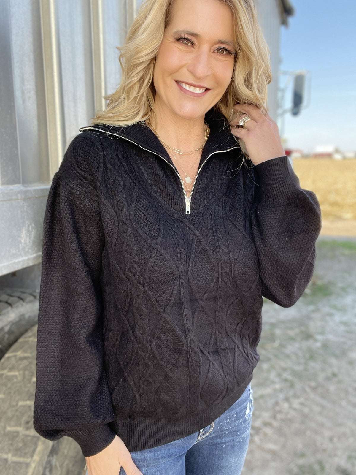 Black Skies Front Zip Sweater *Final Sale*