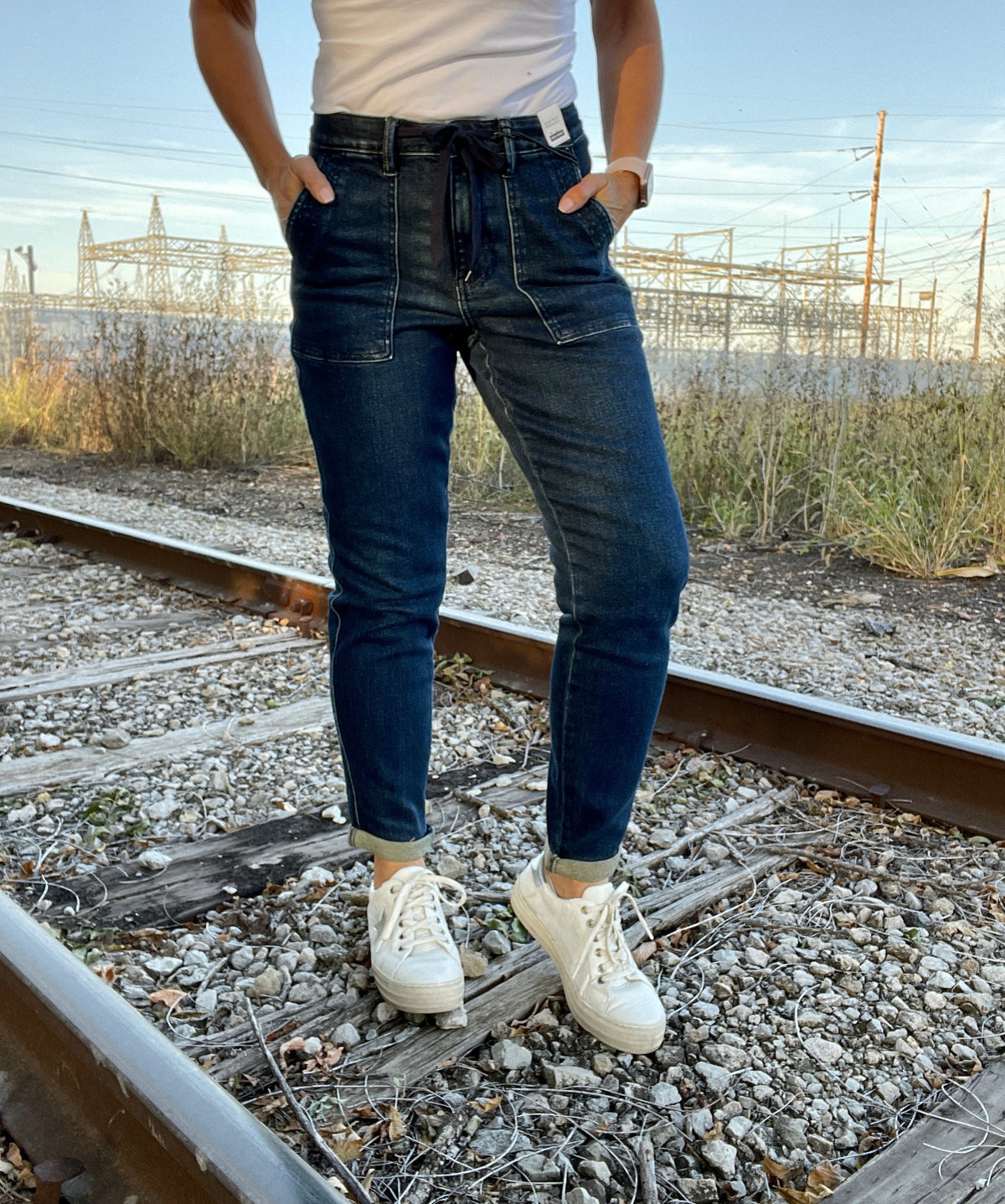 Judy Blue Ellie Denim Joggers in Dark Wash